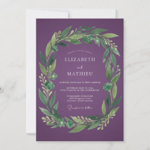 Plum Botanical Wreath Wedding Invitation