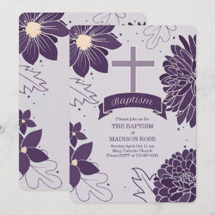 Plum Botanicals for Girls with Cross Baptism Invitation