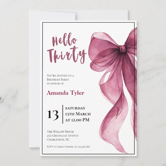 Plum Bow 30th Birthday Invitation (Front)