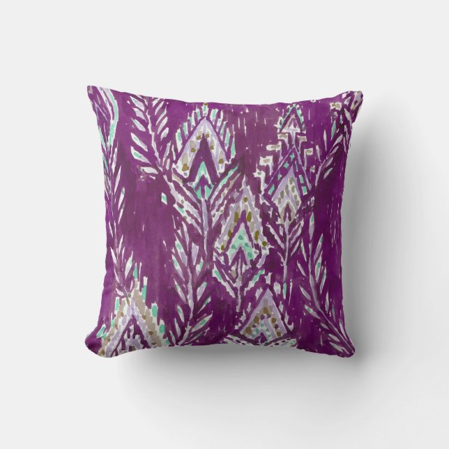 Plum Brave Feather Tribal Print Throw Pillow (Front)
