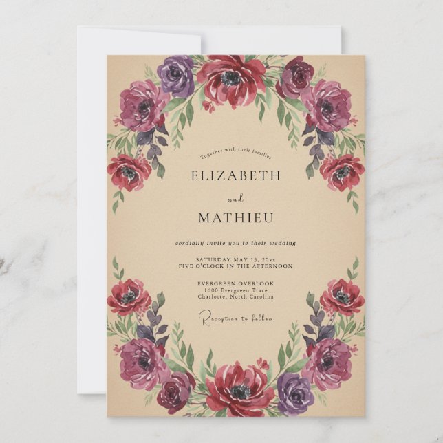 Plum Burgundy Anemone Wedding Invitation (Front)