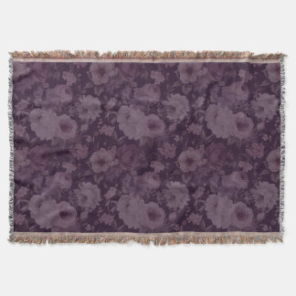 Plum burgundy dark dramatic floral design throw blanket