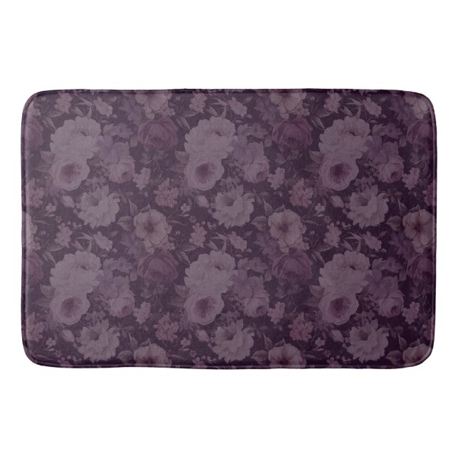 Plum burgundy dark dramatic scroll design bath mat (Front)