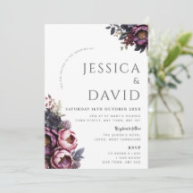 Plum Burgundy Floral Modern Wedding Invitation