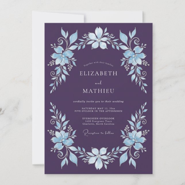 Plum Celestial Winter Wedding Invitation (Front)