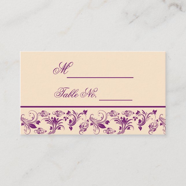 Plum Champagne Floral Scroll Wedding Place Card (Front)