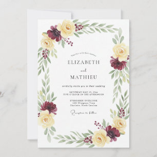 Plum Champagne Petal Wedding Invitation
