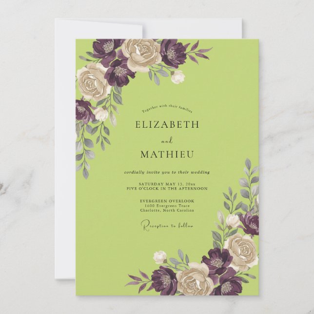 Plum Chartreuse Painted Wedding Invitation (Front)