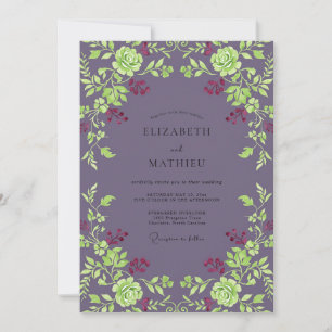 Plum Chartreuse Rose Wedding Invitation