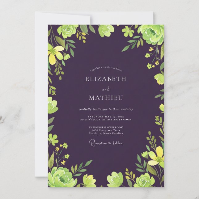 Plum Chartreuse Vine Wedding Invitation (Front)