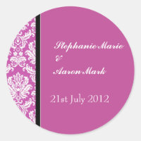 Plum Classic Damask Wedding Label Sticker