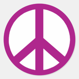 Plum Coloured Peace Symbol Classic Round Sticker