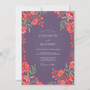 Plum Coral Blossom Wedding Invitation