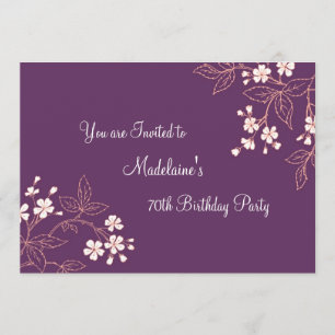 Plum Coral Floral 70th Birthday Party Invitations