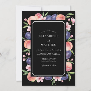 Plum Coral Fruit Eucalyptus Wedding Invitation