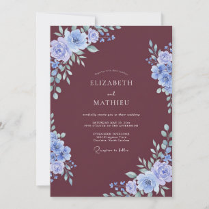 Plum Cornflower Petal Wedding Invitation