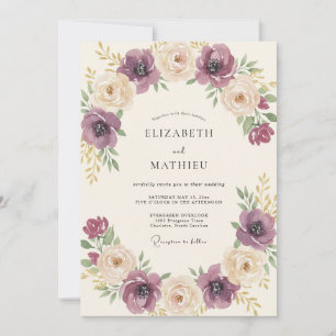 Plum Cream Floral Romantic Wedding Invitation