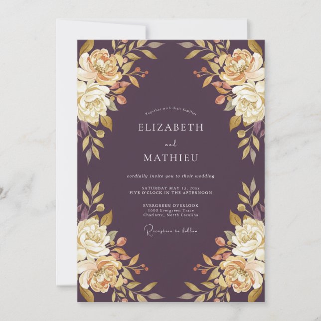 Plum Cream Romantic Floral Wedding Invitation (Front)