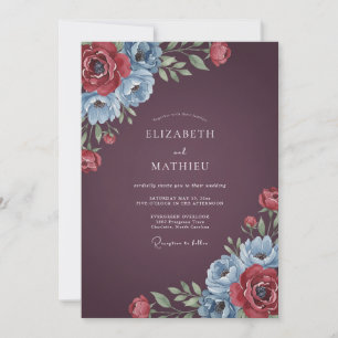 Plum Crimson Ranunculus Sage Wedding Invitation