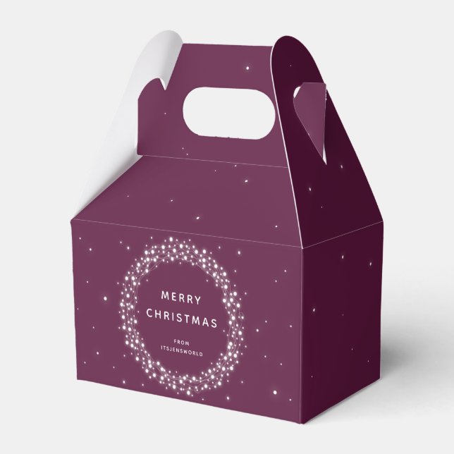 Plum Custom Message Sparkling Lights Christmas Favor Box (Front Side)