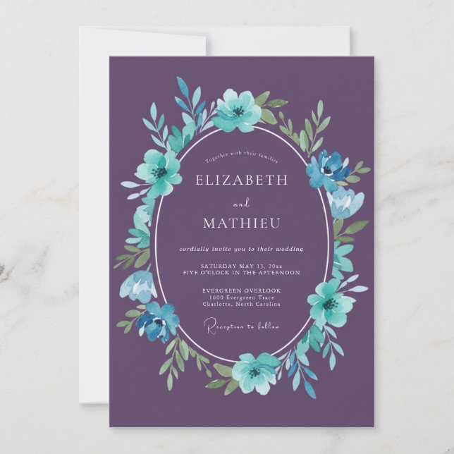 Plum Cyan Painted Wedding Invitation (Front)