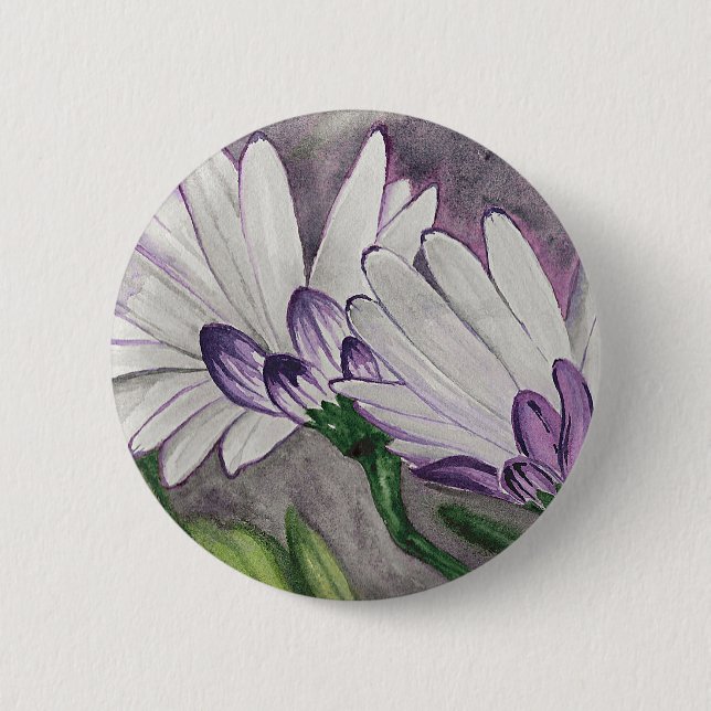 Plum daisy flowers 2 inch round button (Front)