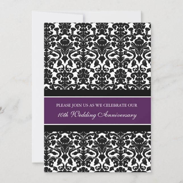 Plum Damask 10th Anniversary Party Invitation (Front)