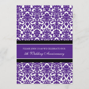 Plum Damask 5th Anniversary Party Invitation