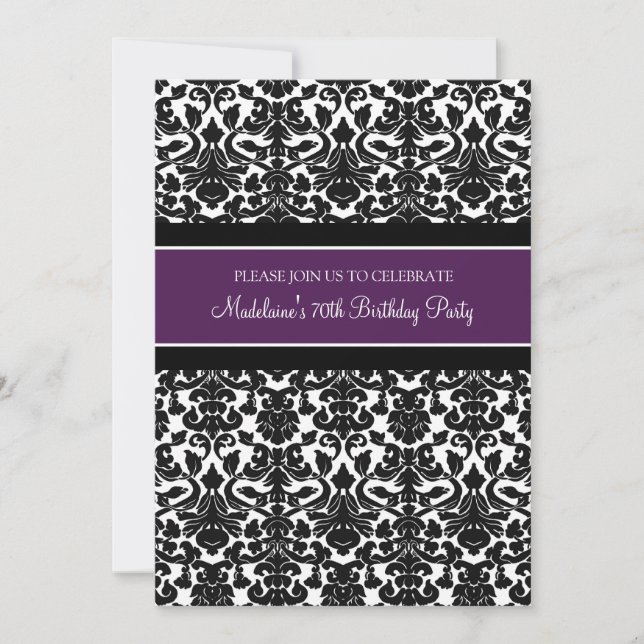 Plum Damask 70th Birthday Party Invitations (Front)
