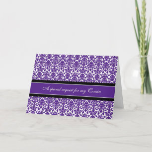 Plum Damask Cousin Bridesmaid Invitation Card