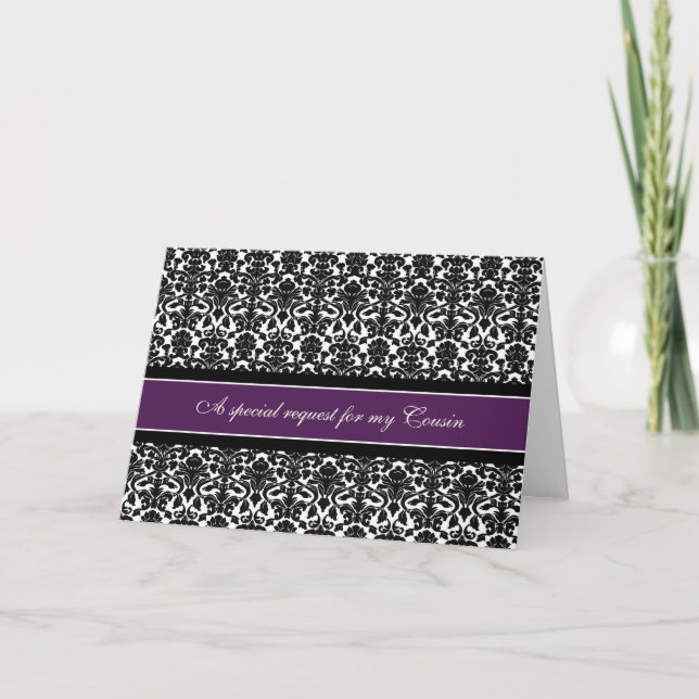 Plum Damask Cousin Bridesmaid Invitation Card (Front)