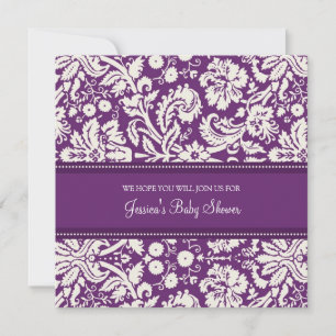 Plum Damask Custom Baby Shower Invitations