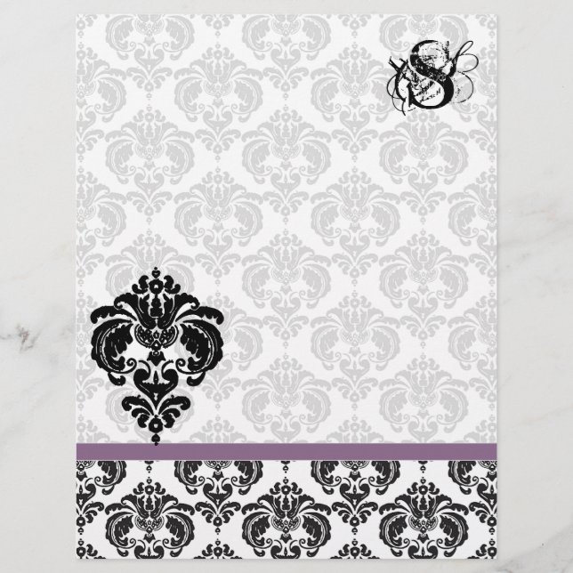 Plum Damask Monogram Letterhead (Front)