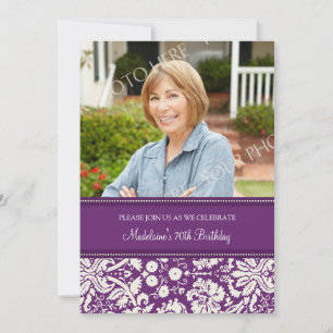 Plum Damask Photo 70th Birthday Party Invitations