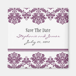 Plum Damask Save The Date Magnet