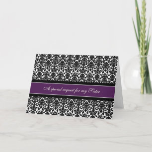 Plum Damask Sister Bridesmaid Invitation Card