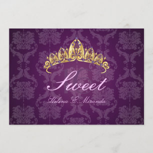 Plum Damask Sweet 16/ tiara/amethyst invitations