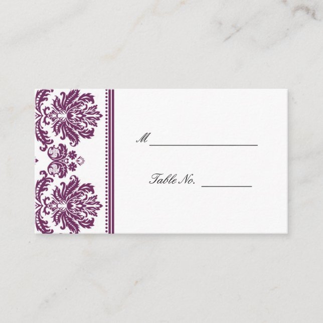 Plum Damask Wedding Seating Placecards (Front)