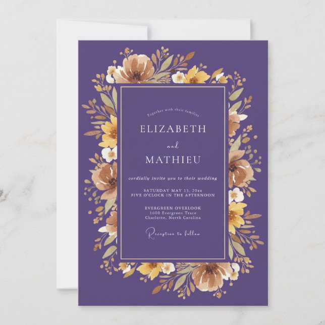 Plum Distinguished Autumnal Wedding Invitation (Front)