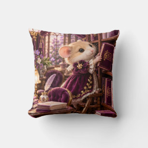 Plum Dormouse Music Library Vintage Books Throw Pillow