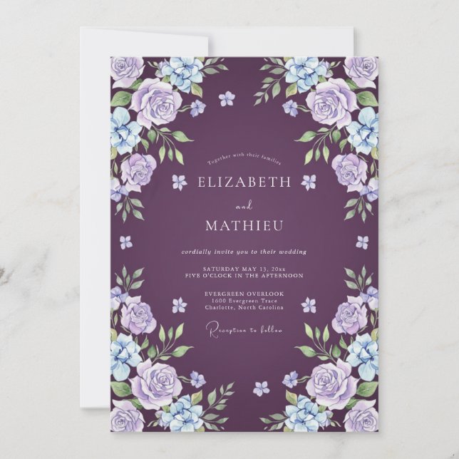 Plum Dreamy Botanical Wedding Invitation (Front)