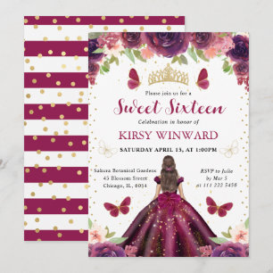 Plum Dress Brunette Princess Sweet 16 Invitation