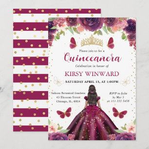 Plum Dress Dark Skin Princess Quinceanera Invitation
