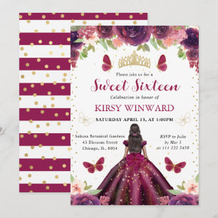 Plum Dress Dark Skin Princess Sweet 16 Invitation