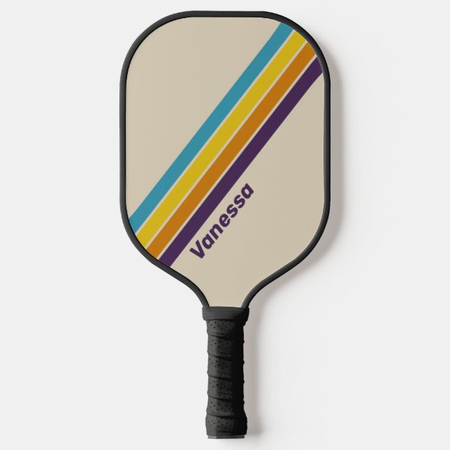 Plum Dust Rainbow Striped with Name Pickleball Paddle (Front)