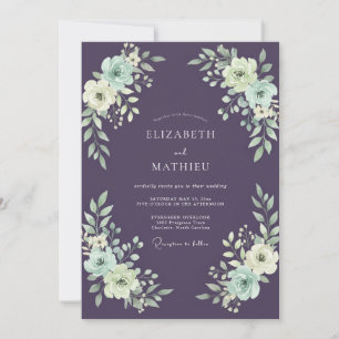 Plum Dusty Blue Ranunculus Eucalyptus Wedding Invitation