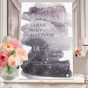 Plum & Dusty Mauve Gold Sparkle Watercolor Wedding Invitation