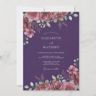 Plum Dusty Mauve Petal Wedding Invitation