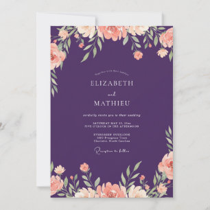 Plum Dusty Peach Petal Wedding Invitation