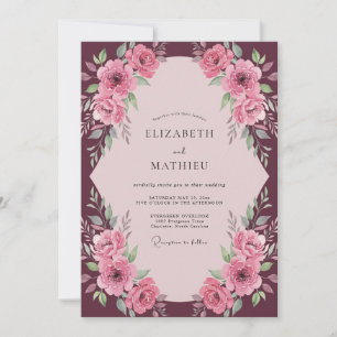 Plum Dusty Pink Bloom Wedding Invitation